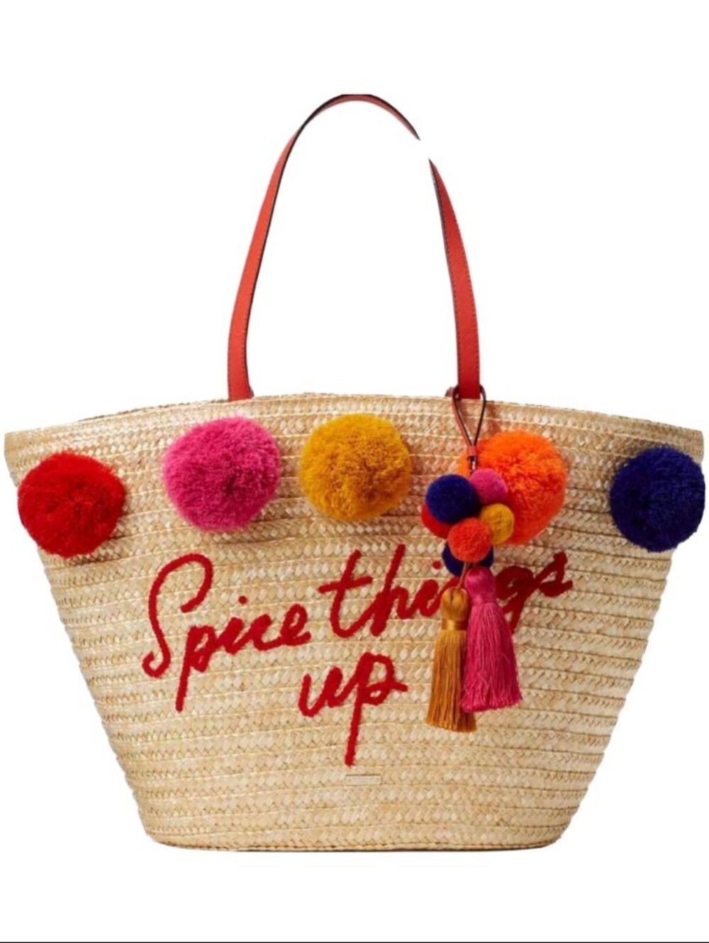 Kate Spade-Lewis Way Woven "Spice Things Up" Pom Pom Tote Bag 🌶️ - Picture 2 of 9